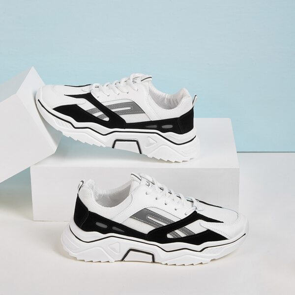 

Men Lace-up Front Chunky Sneakers, Black and white