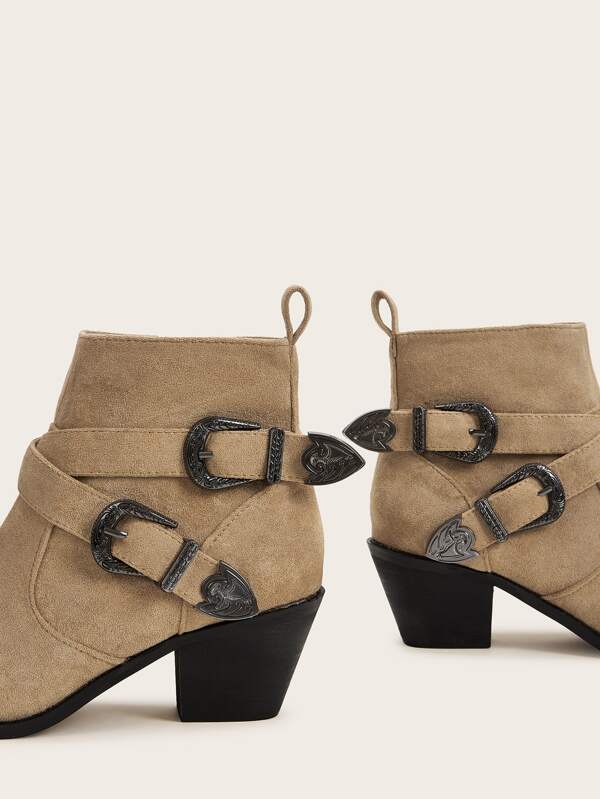 double buckle side zipper wedge boots