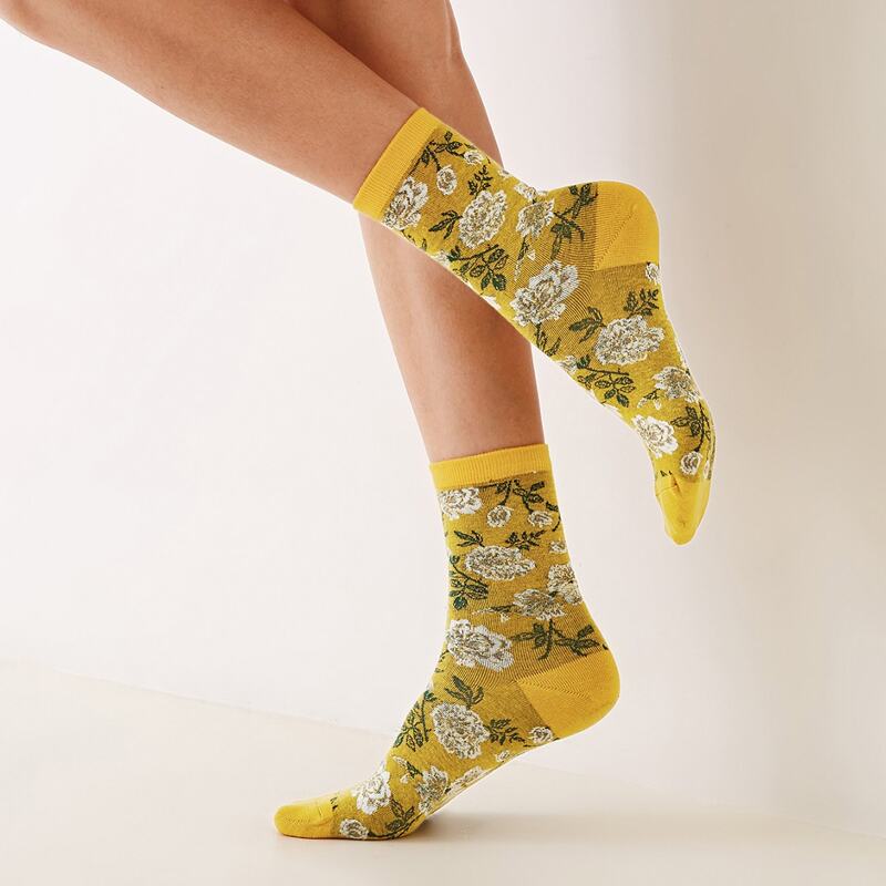 

1pair Flower Pattern Socks, Multicolor