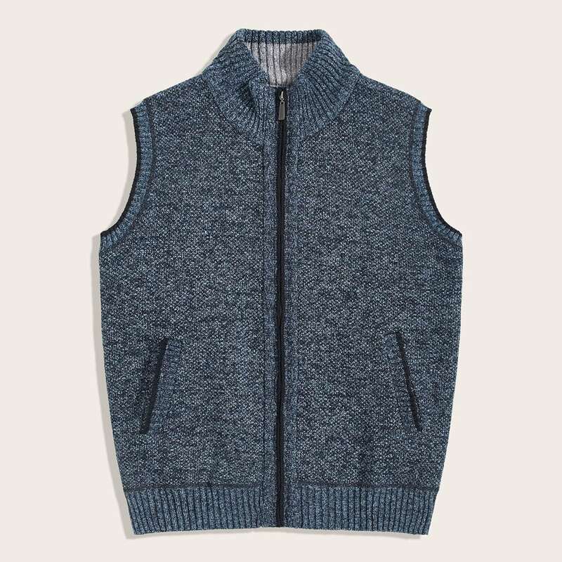 

Guys Space Dye Zip Up Sweater Vest, Navy
