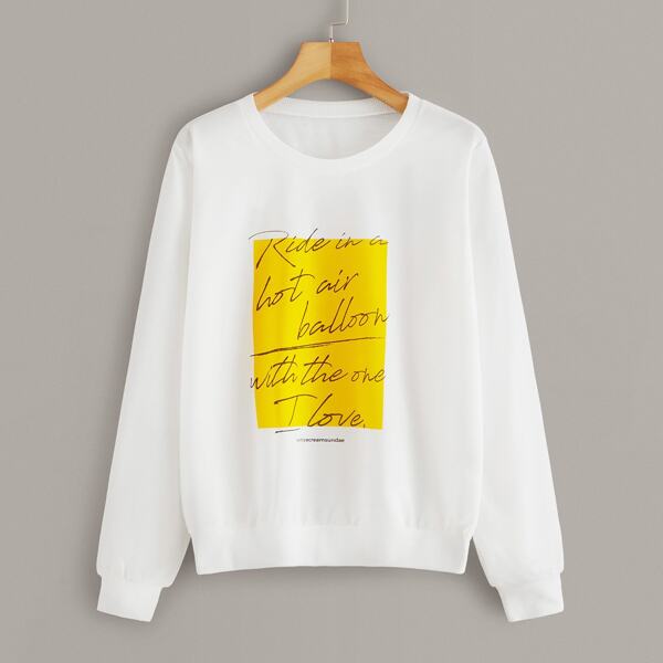 

Colorblock Slogan Graphic Sweatshirt, White