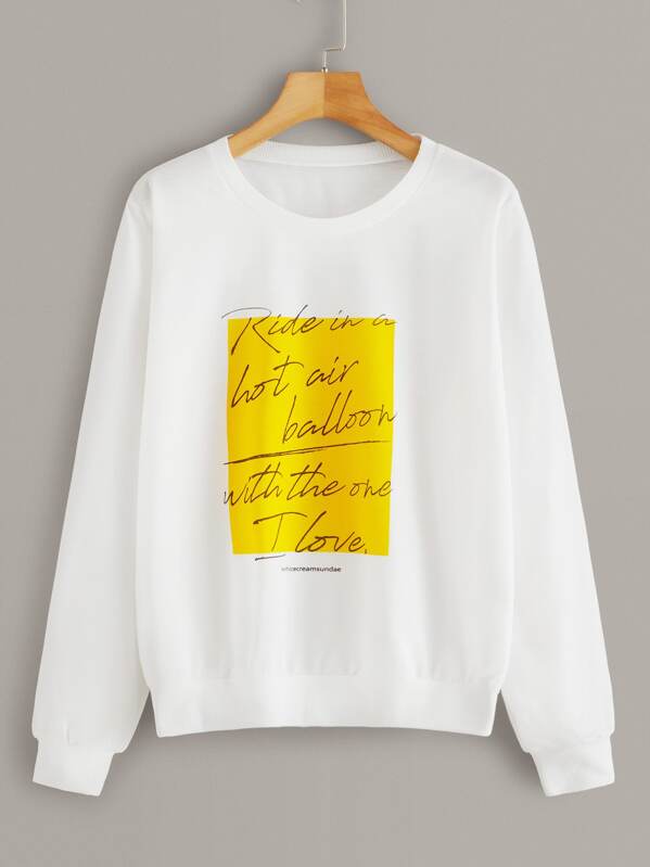 

Colorblock Slogan Graphic Sweatshirt, White