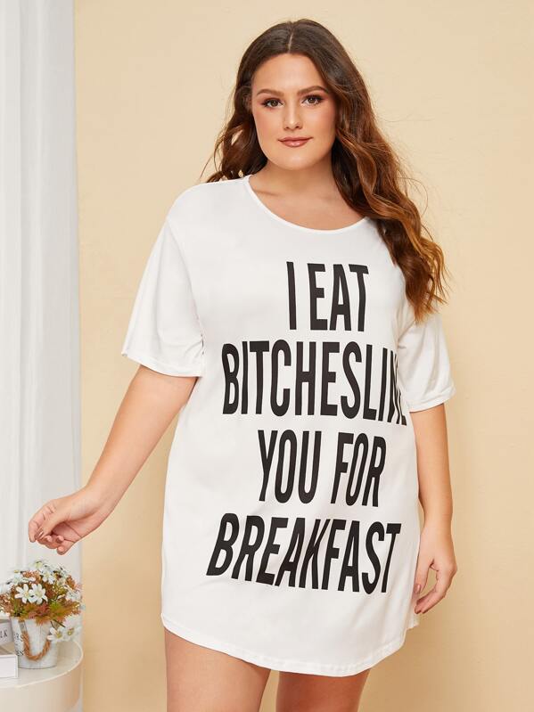 

Plus Letter Graphic Night Dress, White