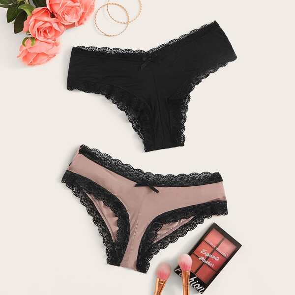 

2pack Lace Trim Panty Set, Multicolor