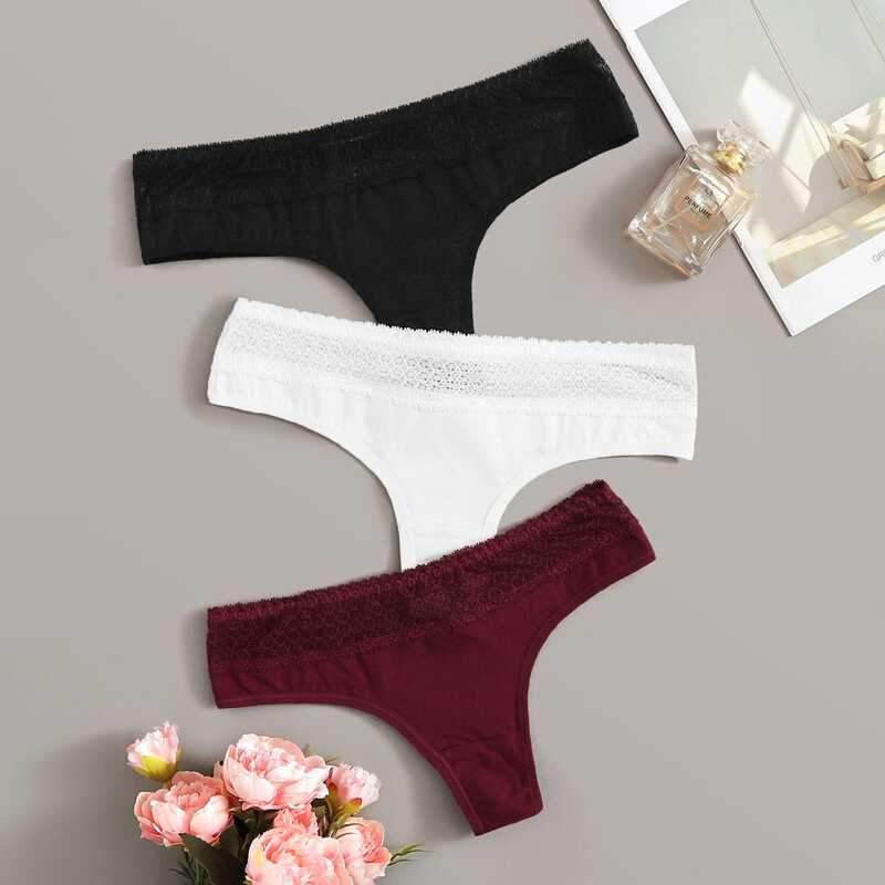 

3pack Contrast Lace Panty Set, Multicolor