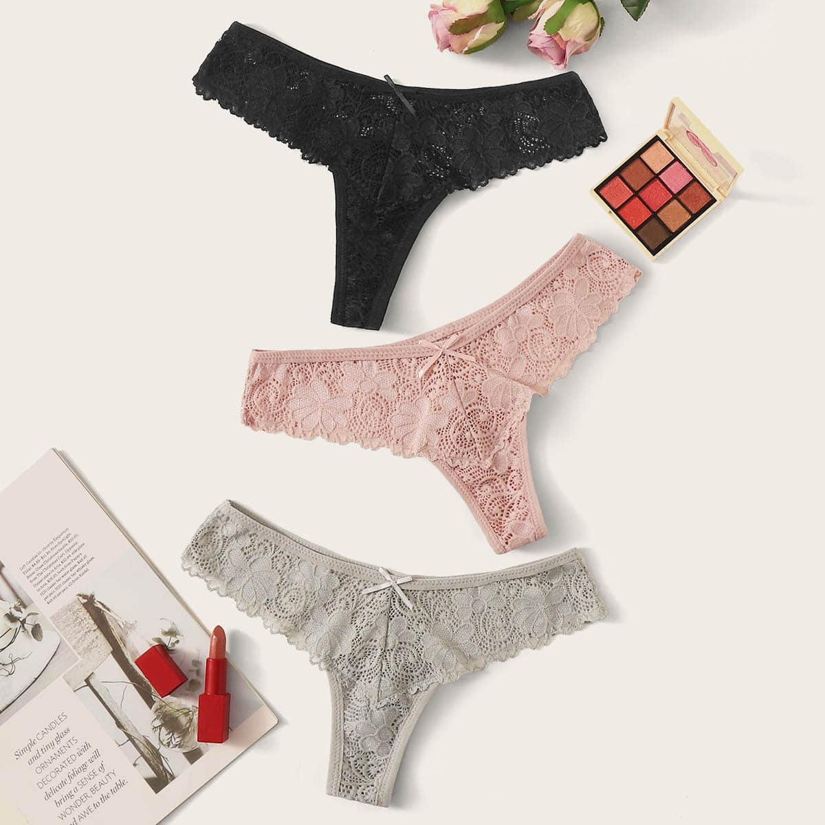

3pack Floral Lace Panty Set, Multicolor
