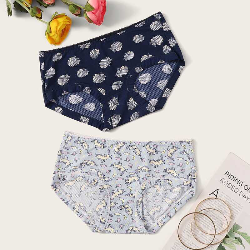 

2pack Unicorn & Shell Print Panty Set, Multicolor
