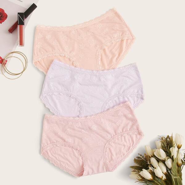

3pack Contrast Lace Panty Set, Multicolor