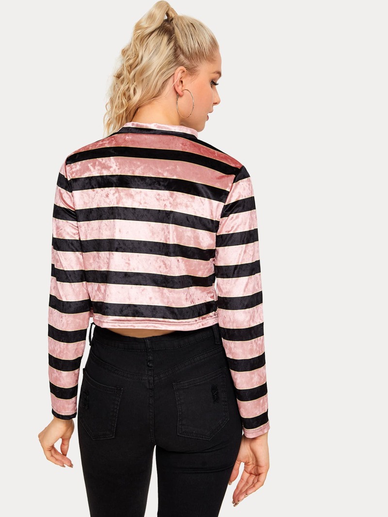 

Mock Neck Stripe Velvet Tee, Multicolor