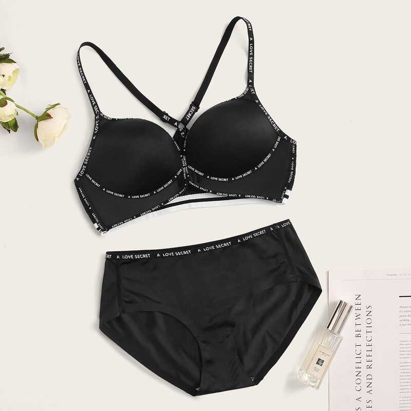 

Letter Tape Lingerie Set, Black