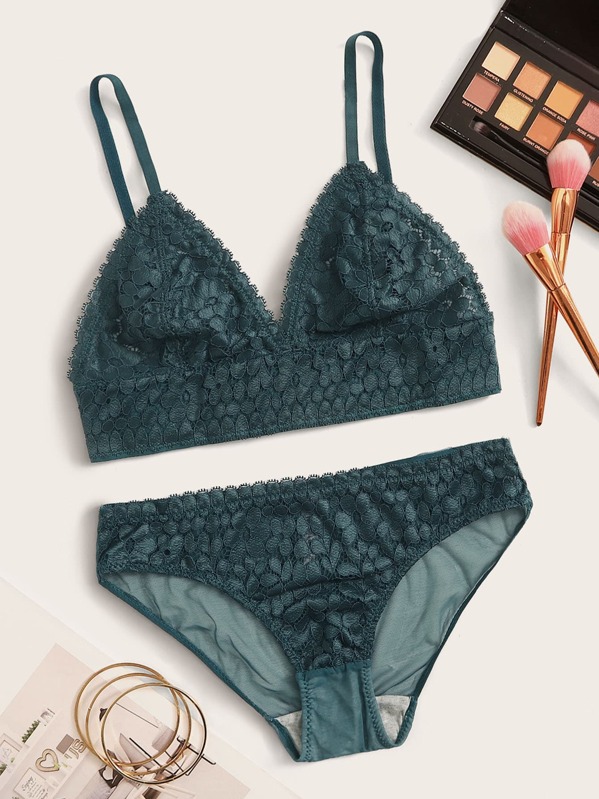 

Floral Lace Lingerie Set, Green