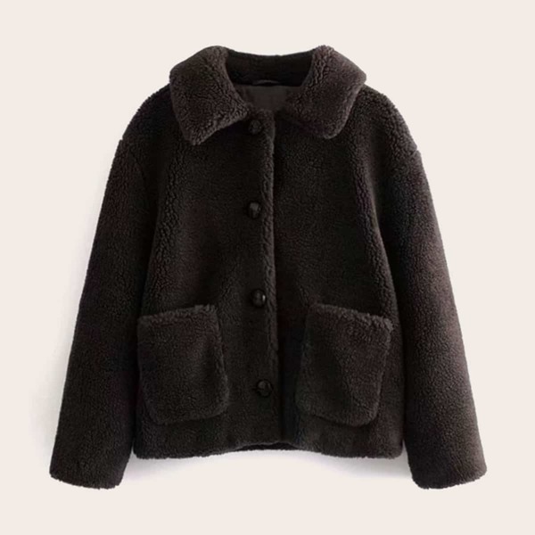 

Pocket Front Solid Teddy Coat, Brown