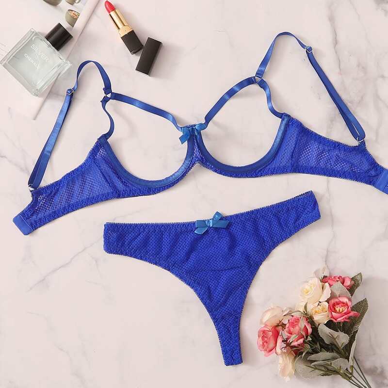 

Cutout Underwire Lingerie Set, Blue