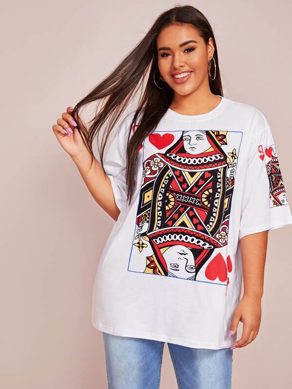

Plus Graphic Print Oversized Tee, White, Emilie