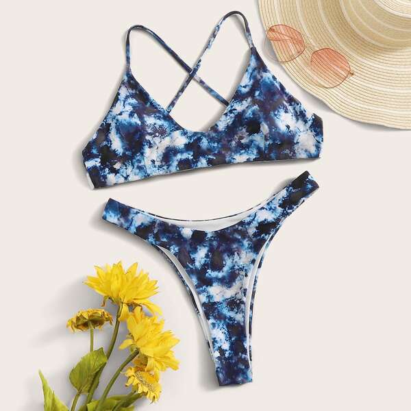 

Tie Dye Tie Back Bikini Set, Multicolor
