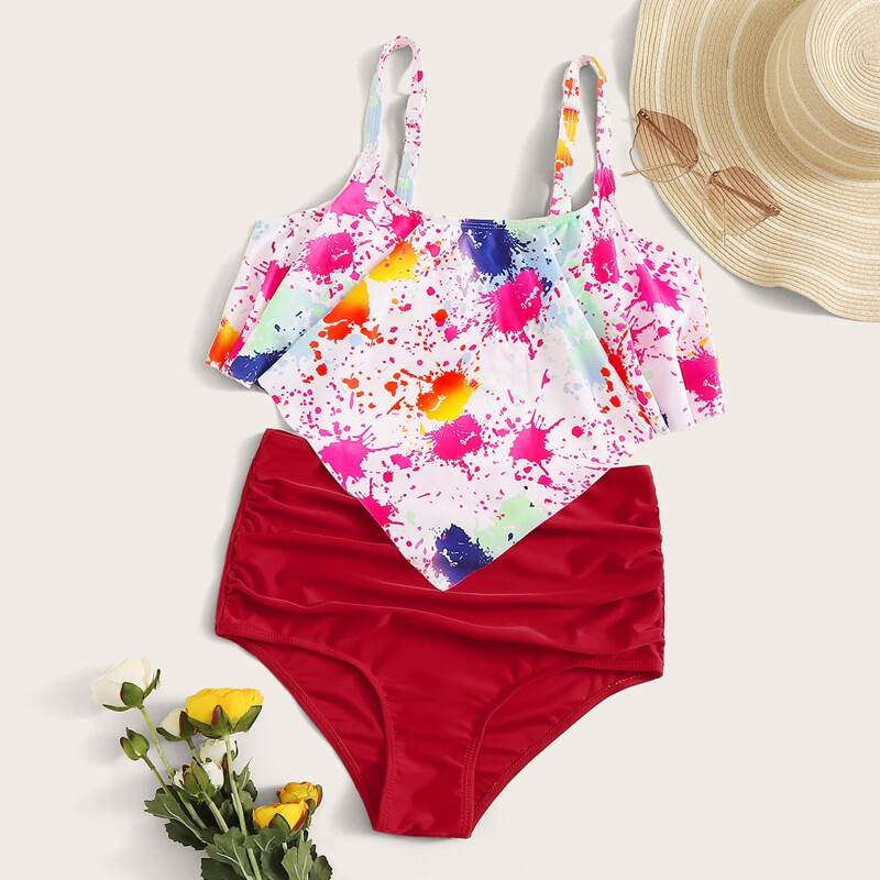 

Tie Dye Hanky Hem Bikini Set, Multicolor