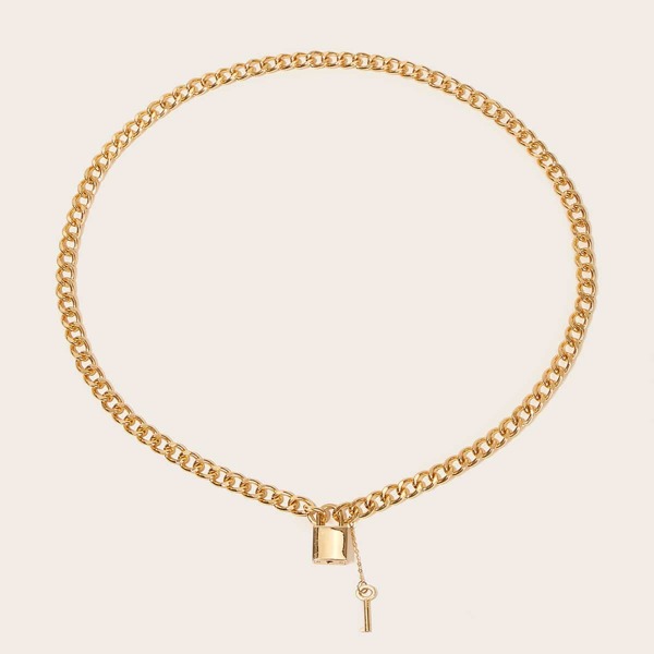 

Lock & Key Charm Waist Chain Belt, Gold