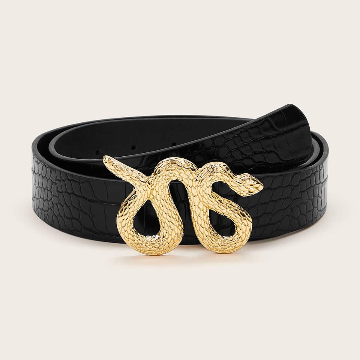 

Croc Graphic Serpentine Decor Belt, Black