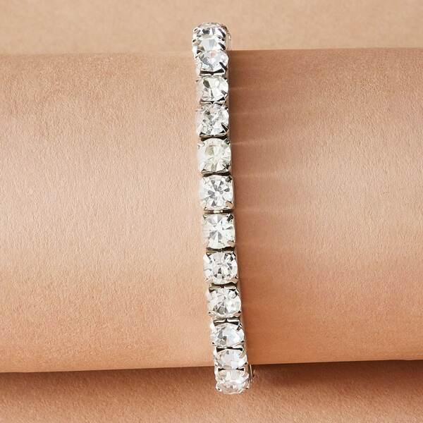 

1pc Rhinestone Engraved Bracelet, Silver