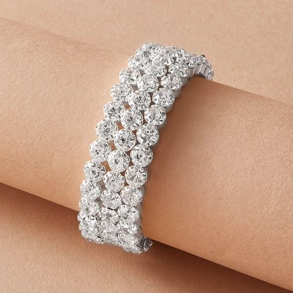 

1pc Rhinestone Engraved Wide Bracelet, Silver