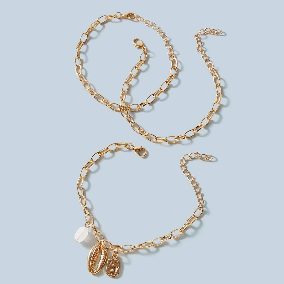 

3pcs Shell Charm Chain Bracelet Set, Gold
