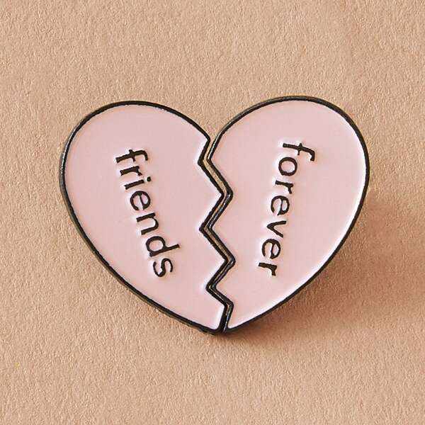 

2pcs Letter Decor Half Heart Brooches, Multicolor