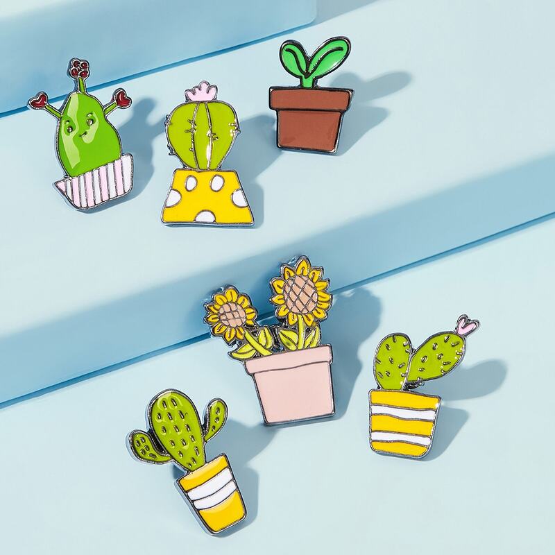 

6pcs Potted Plant Shaped Brooch Set, Multicolor