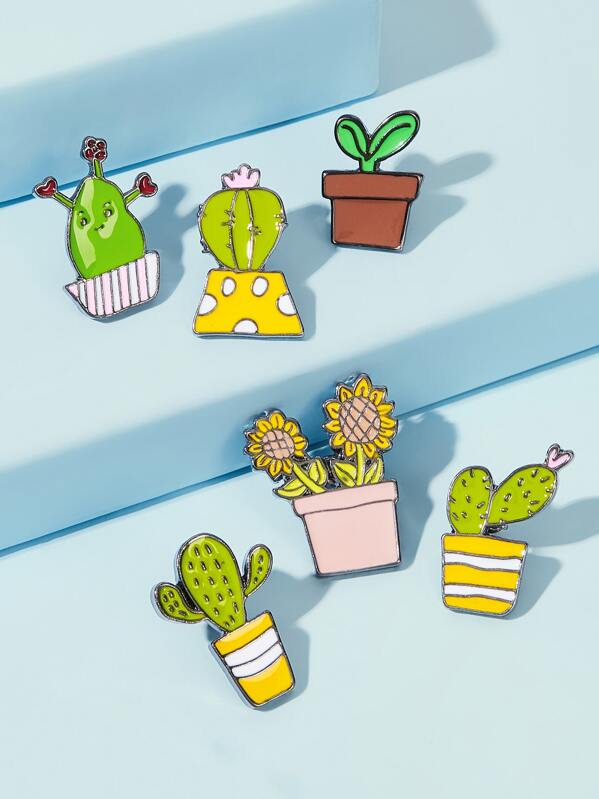 

6pcs Potted Plant Shaped Brooch Set, Multicolor
