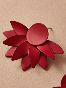 Pendientes largos con flor 1 par - Rojo - Ver 2