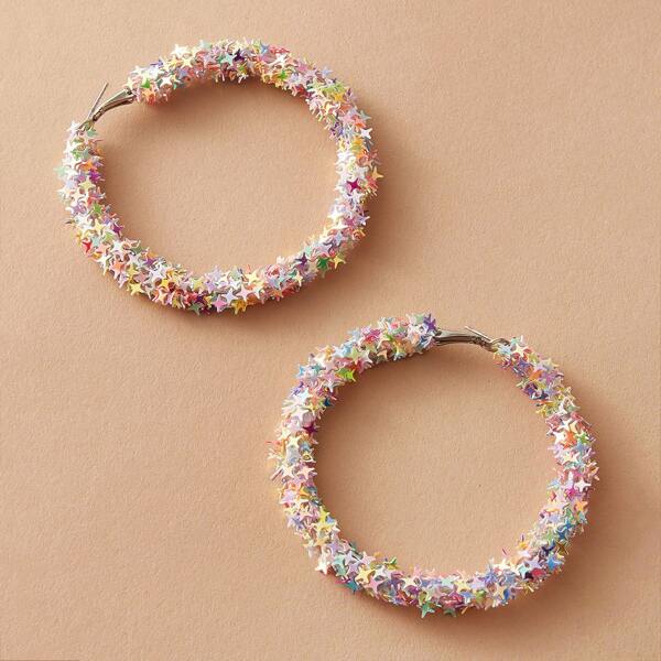 

1pair Star Decor Round Hoop Earrings, Multicolor