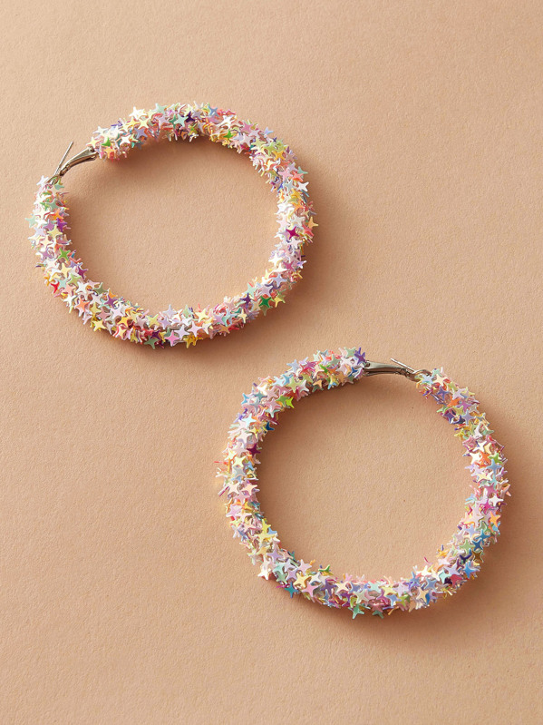 

1pair Star Decor Round Hoop Earrings, Multicolor