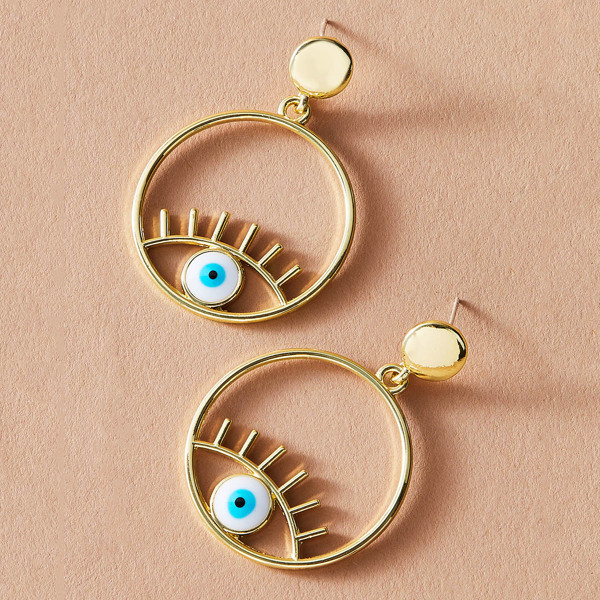 

1pair Eye Decor Round Drop Earrings, Gold
