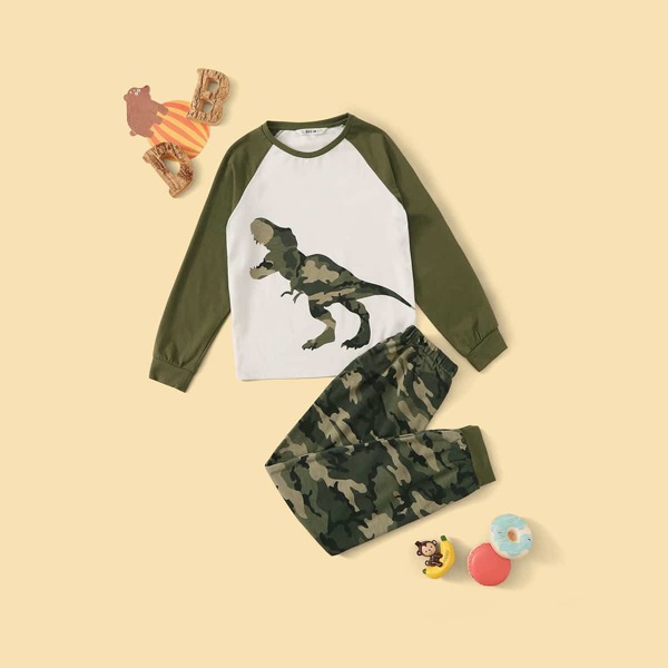 

Boys Dragon and Camo Print Tee and Pants PJ Set, Multicolor