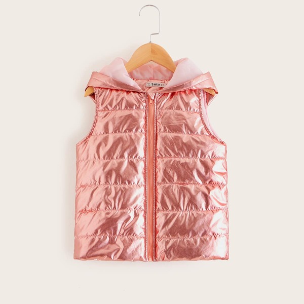 

Girls Zip Front Metallic Padded Vest Jacket, Pink