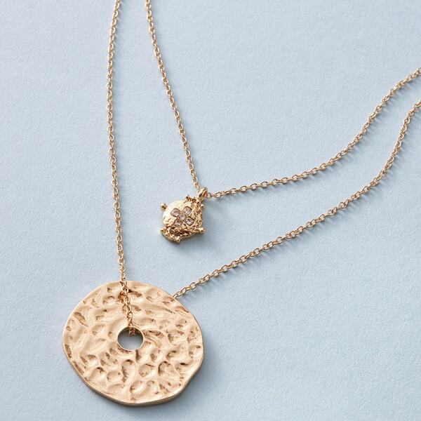 

1pc Rhinestone Decor Textured Layered Necklace, Gold