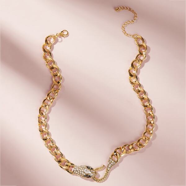 

1pc Rhinestone Decor Snake Shaped Chain Necklace, Gold
