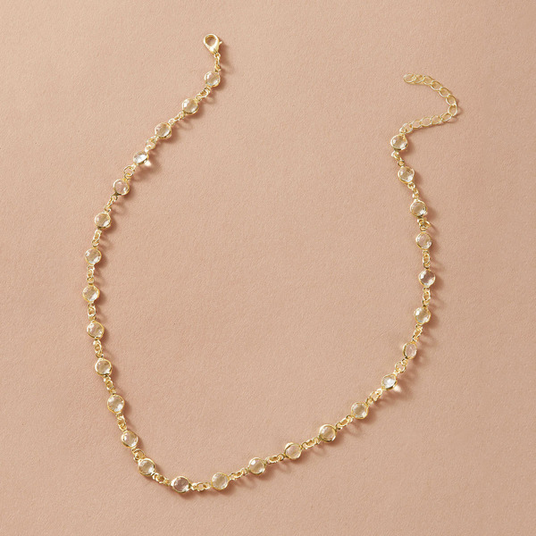 

1pc Rhinestone Decor Necklace, Gold