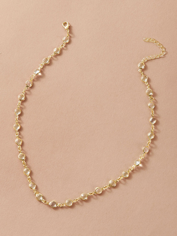 

1pc Rhinestone Decor Necklace, Gold