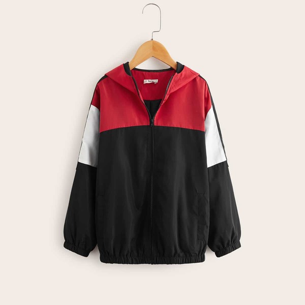 

Boys Colorblock Zipper Up Hoodie Wind Jacket, Multicolor