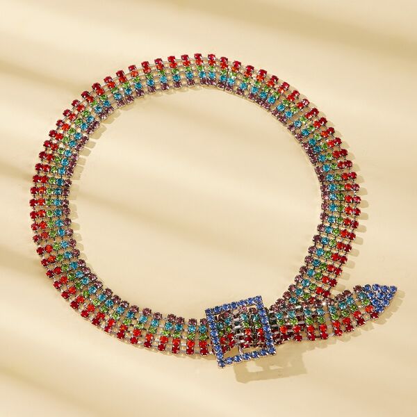 

1pc Rhinestone Decor Buckle Choker, Multicolor