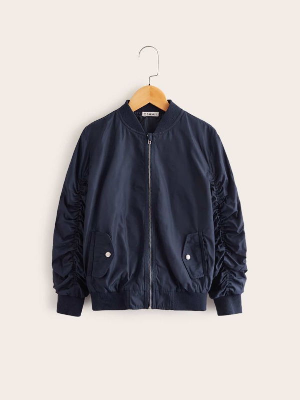 

Boys Ruched Detail Sleeve Flap Detail Bomber Jacket, Navy