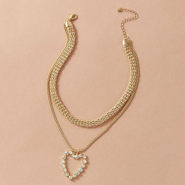 

1pc Heart Charm Layered Necklace, Gold