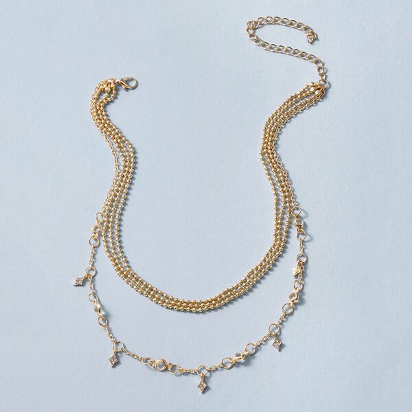

1pc Rhinestone Decor Layered Necklace, Gold
