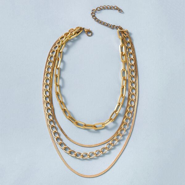 

1pc Simple Layered Chain Necklace, Gold