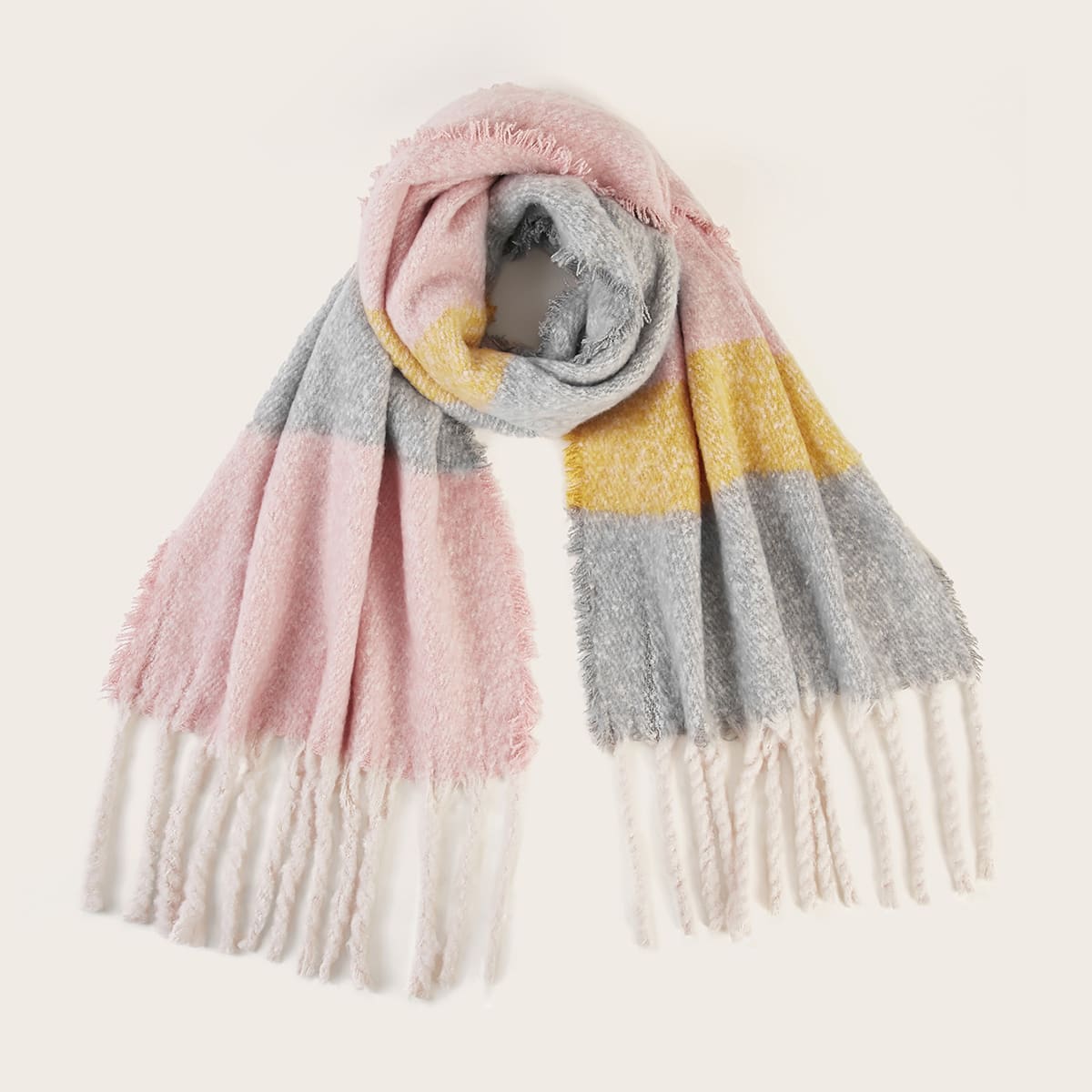 

Colorblock Fringe Hem Scarf, Multicolor