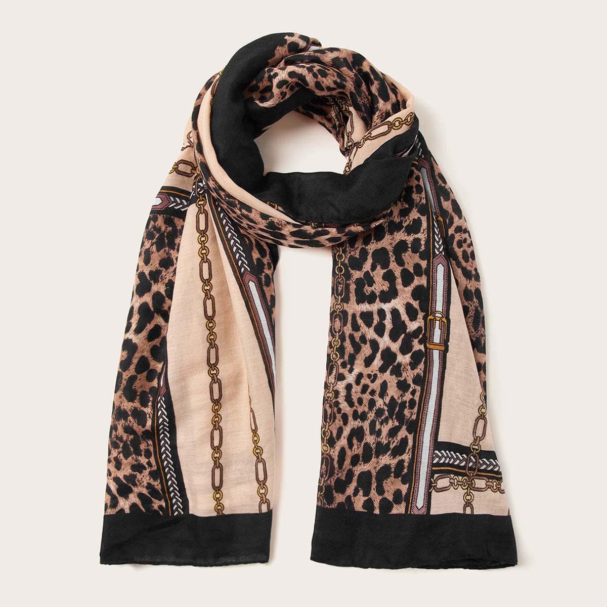 

Leopard & Chain Graphic Scarf, Multicolor