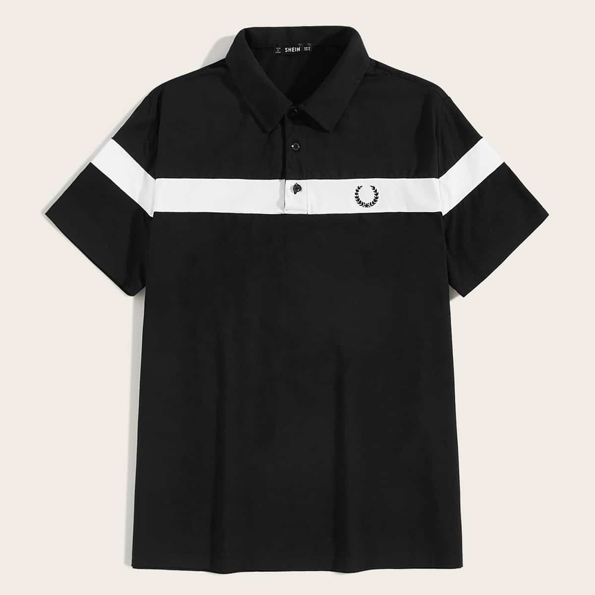 

Guys Embroidery Detail Colorblock Polo Shirt, Black