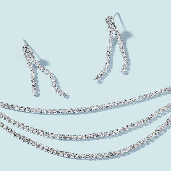 

3pcs Rhinestone Engraved Layered Necklace & Earrings