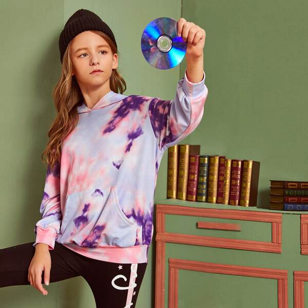 

Girls Pocket Front Tie Dye Hoodie, Multicolor