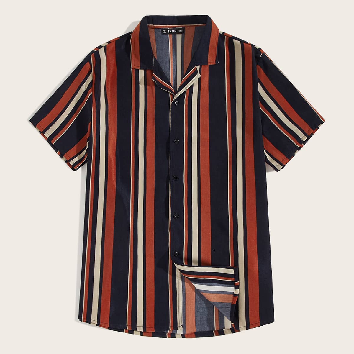 

Guys Revere Collar Striped Short Sleeve Shirt, Multicolor